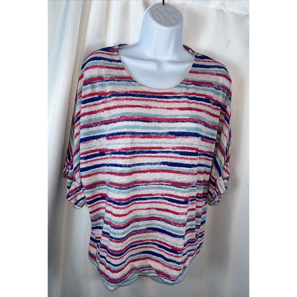 Elle Studio Striped Boxy Women’s Top Size XL Multicolor Coquette Bohemian